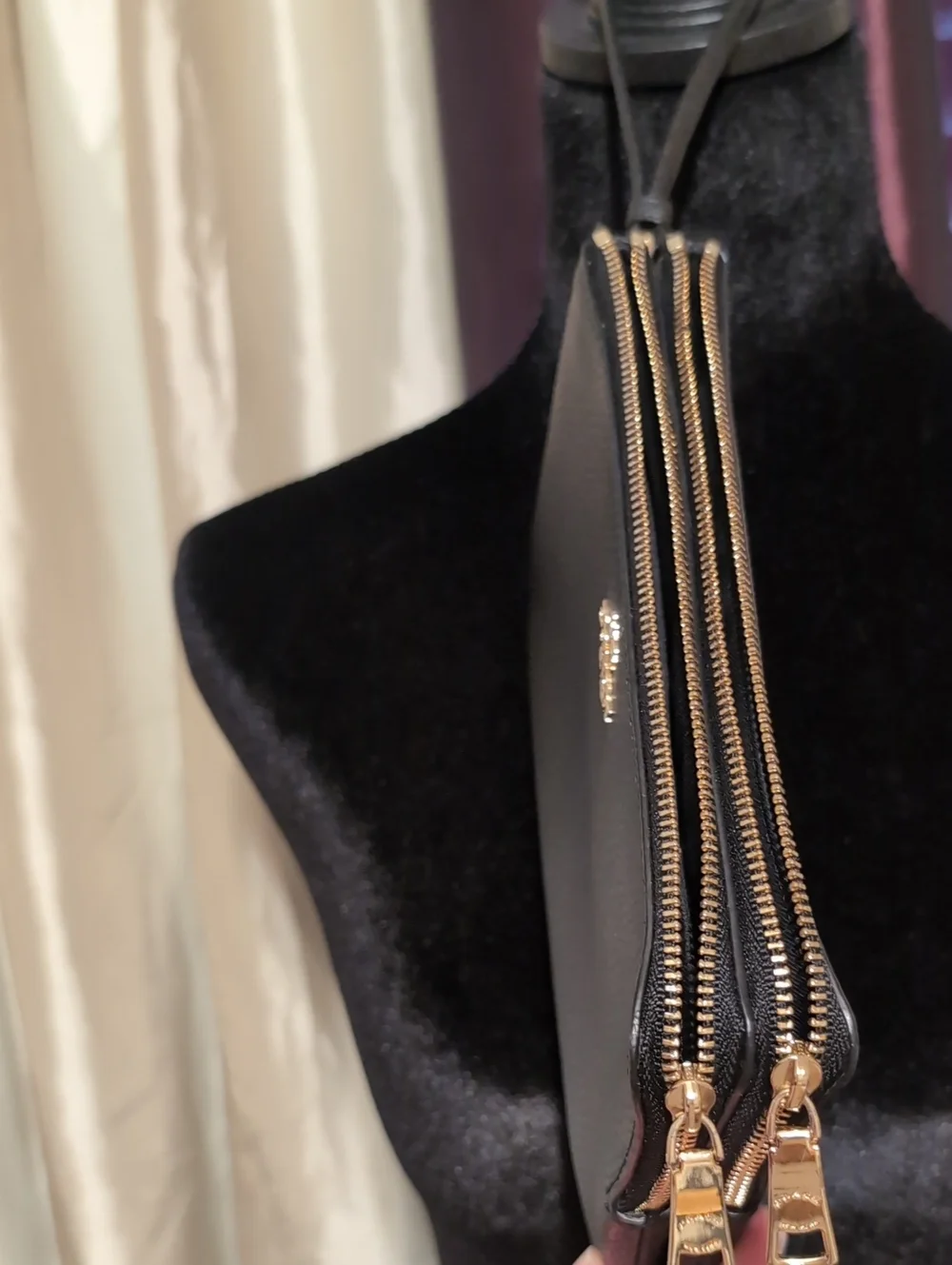 Coach Black Pebbled Leather Double Zip Wristlet with Gold Hardware 7